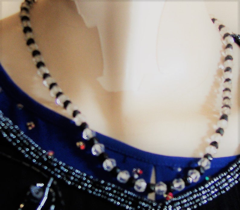 ART DECO BLACK and clear bead glass necklace