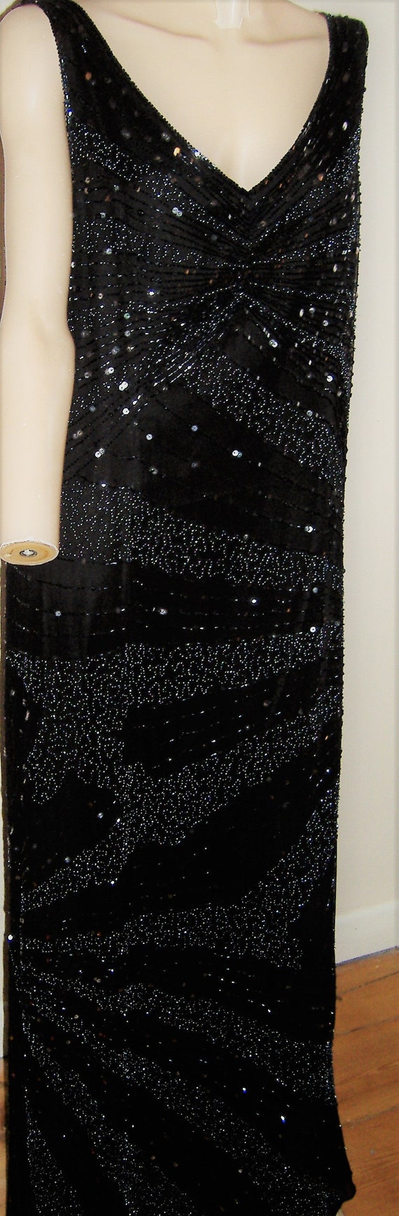 GREAT GATSBY Style heavily beaded black dress 30s