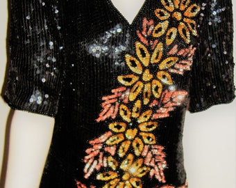 GREAT Gatsby style vintage  1980s sequinned STENAY lable sik top approx uk 12