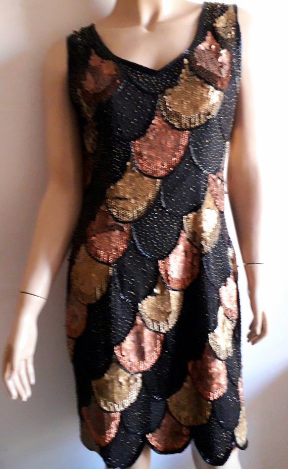 GREAT Gatsby style vintage  1980s beaded dress uk 