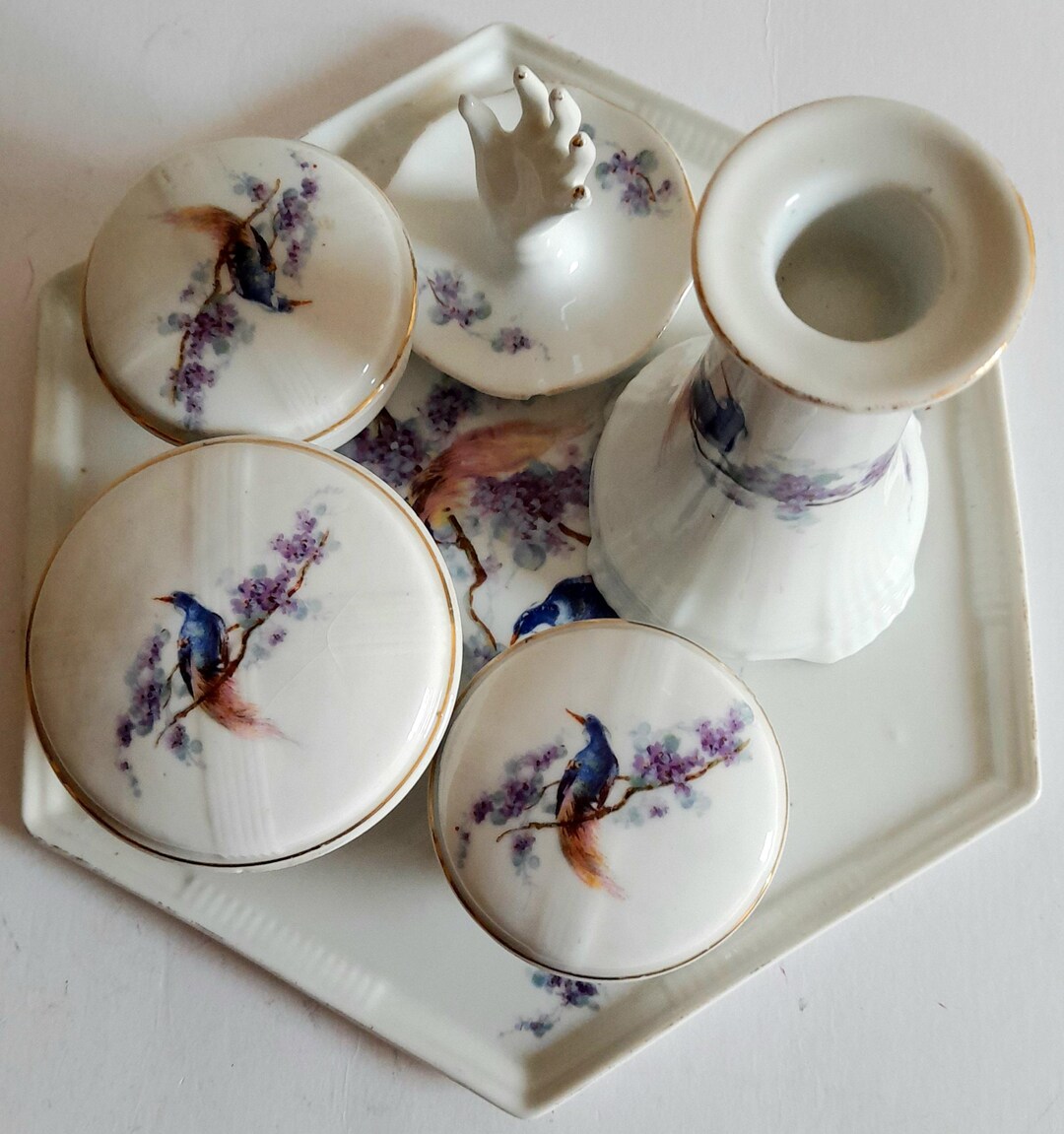EDWARDIAN CZECH DRESSING Table Ceramic Set Bird Decoration Etsy