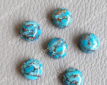 Bleu naturel, cuivre, turquoise, 100 pièces, cabochon rond, 4 x 4 mm, pierres précieuses en vrac en gros