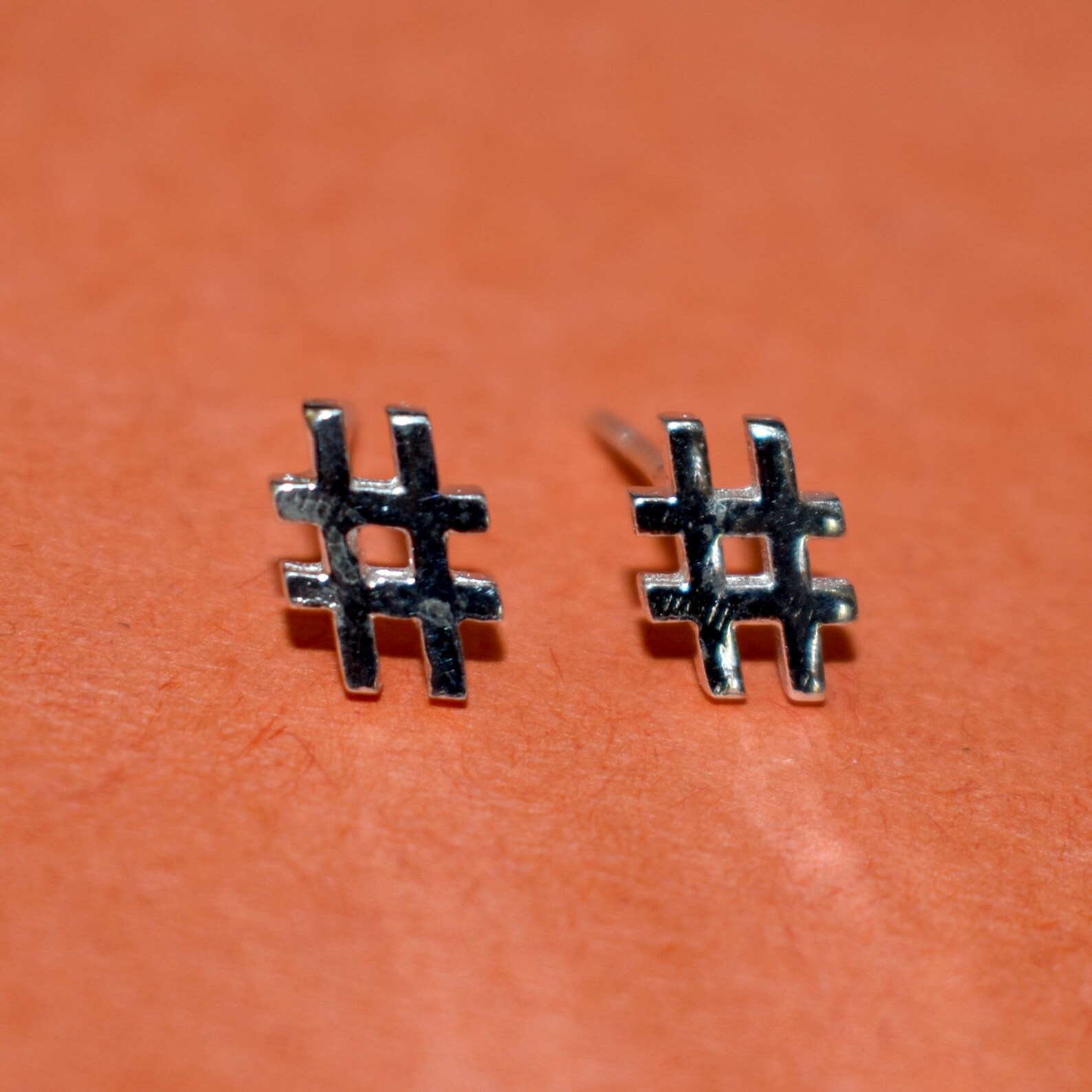 Tiny Hashtag Earrings in Sterling Silver Hashtag Earrings Etsy