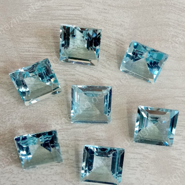 Natural Sky Blue Topaz Square Faceted Cut 5mm To 12mm Wholesale Loose Gemstone