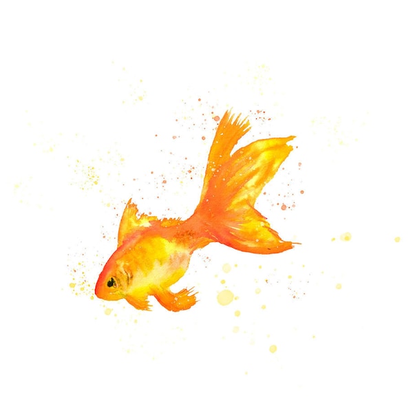 Watercolor goldfish art | Handmade watercolor goldfish | Original watercolor artwork | Illustration | Printable JPEG & PNG | Goldfish Paint