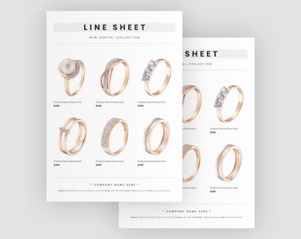 Elegant line sheet template | Minimal wholesale catalog | Instant download line sheet layout | Jewelry product catalog | Professional Layout