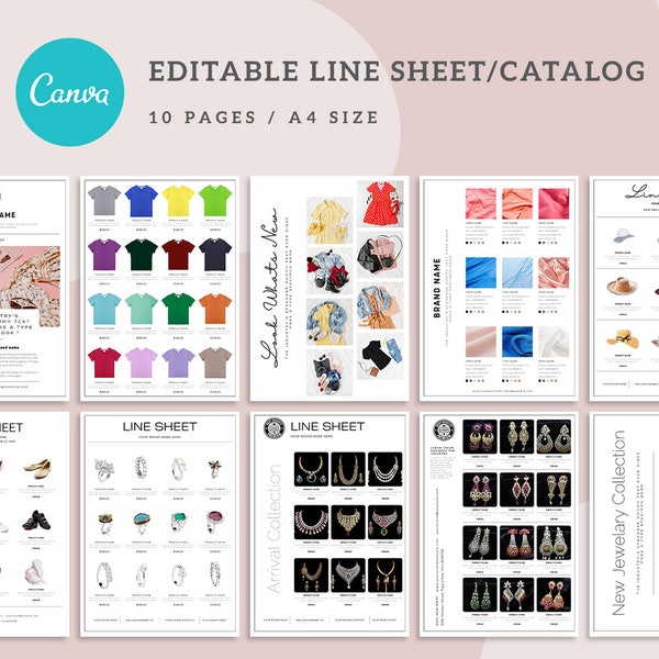 Wholesale Product Catalog/Line Sheet Template, Minimal and Clean Product Display Promotional Catalog Design, Editable Canva Catalog