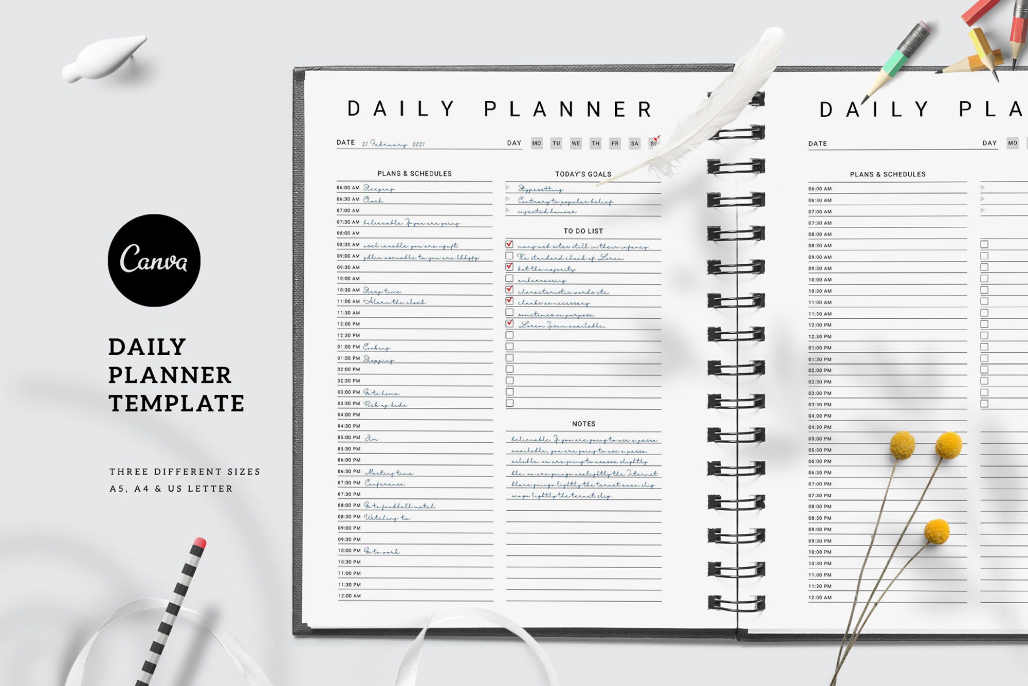 Canva Daily Planner Template Instant Download Editable - Etsy