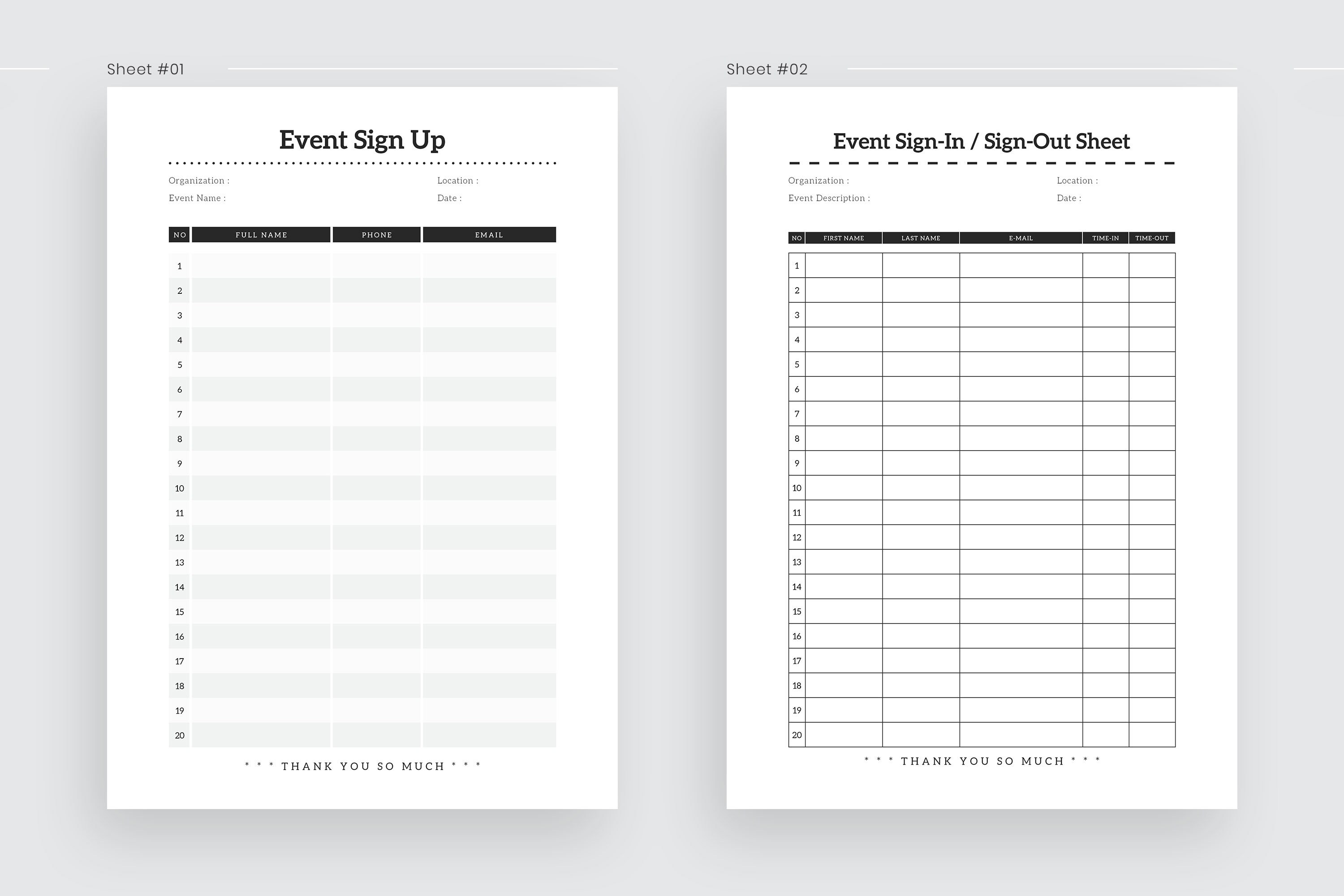 Event Sign up Template Signup Sheet Layout Printable Sign up Event