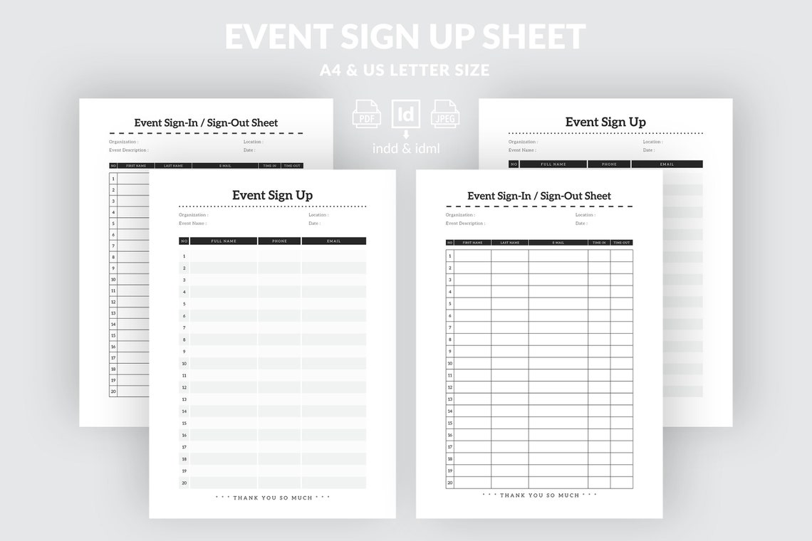 Event Sign up Template Signup Sheet Layout Printable Sign up Event