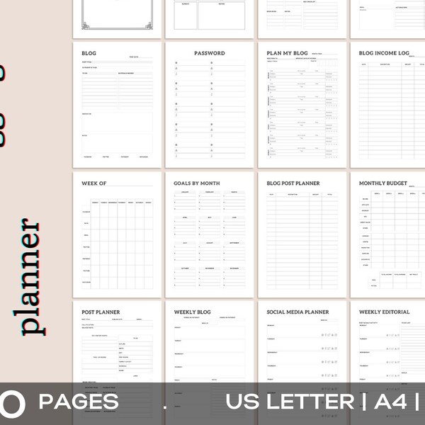 Printable blogging planner for content creator, planner for bloggers, blog Branding kit, blog post organizer for printable business planner