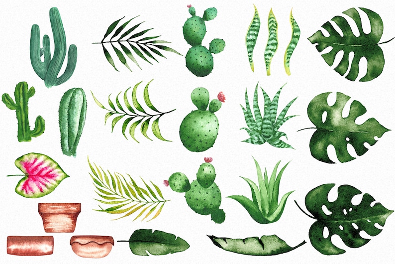 Tropical Clip Art Commercial use Illustration Summer Leaves Tropical Artwork Watercolor Tropical Leaves Watercolor Botanical Elements
