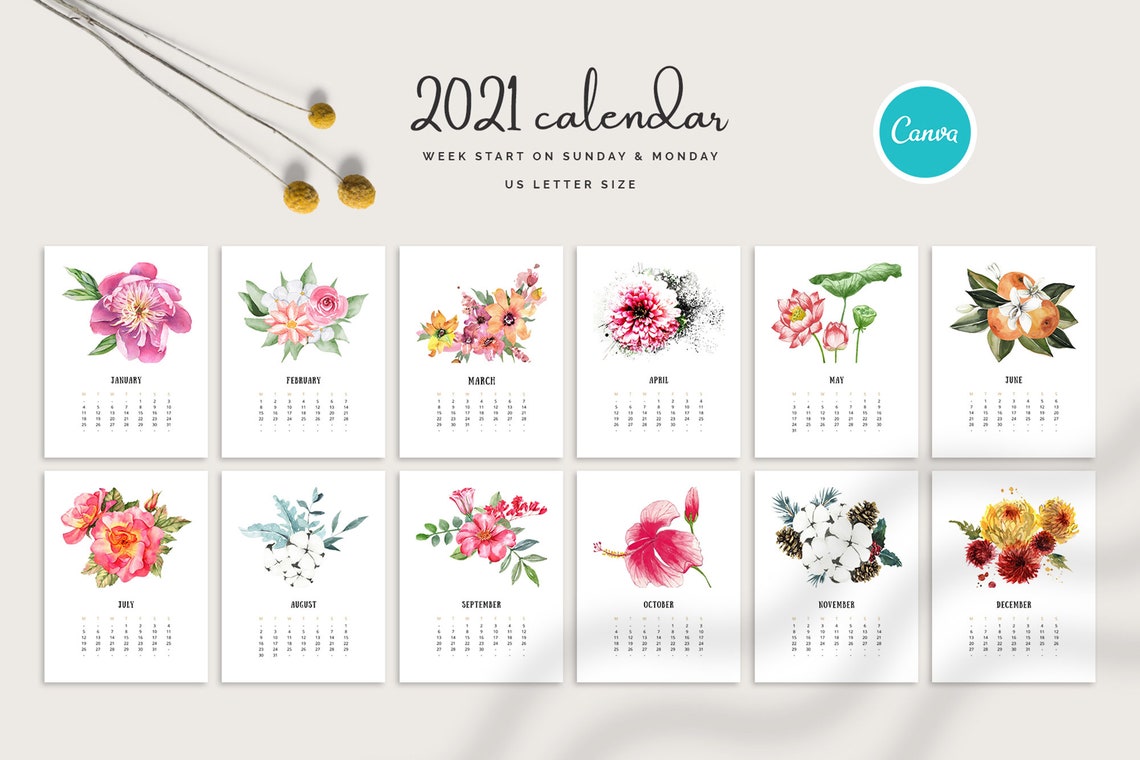2021 Canva Calendar Template Editable Calendar Design Desk - Etsy