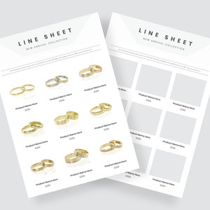 Minimal line sheet layout | Simple and elegant line sheet template | Wholesale catalog design | Jewelry product template | Line sheet doc