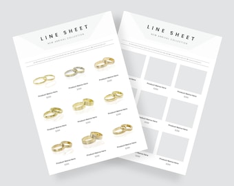 Minimal line sheet layout | Simple and elegant line sheet template | Wholesale catalog design | Jewelry product template | Line sheet doc