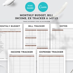 Editable business finance planner | Canva monthly business notes, bill, budget, income, expense tracker | Instant download digital planner