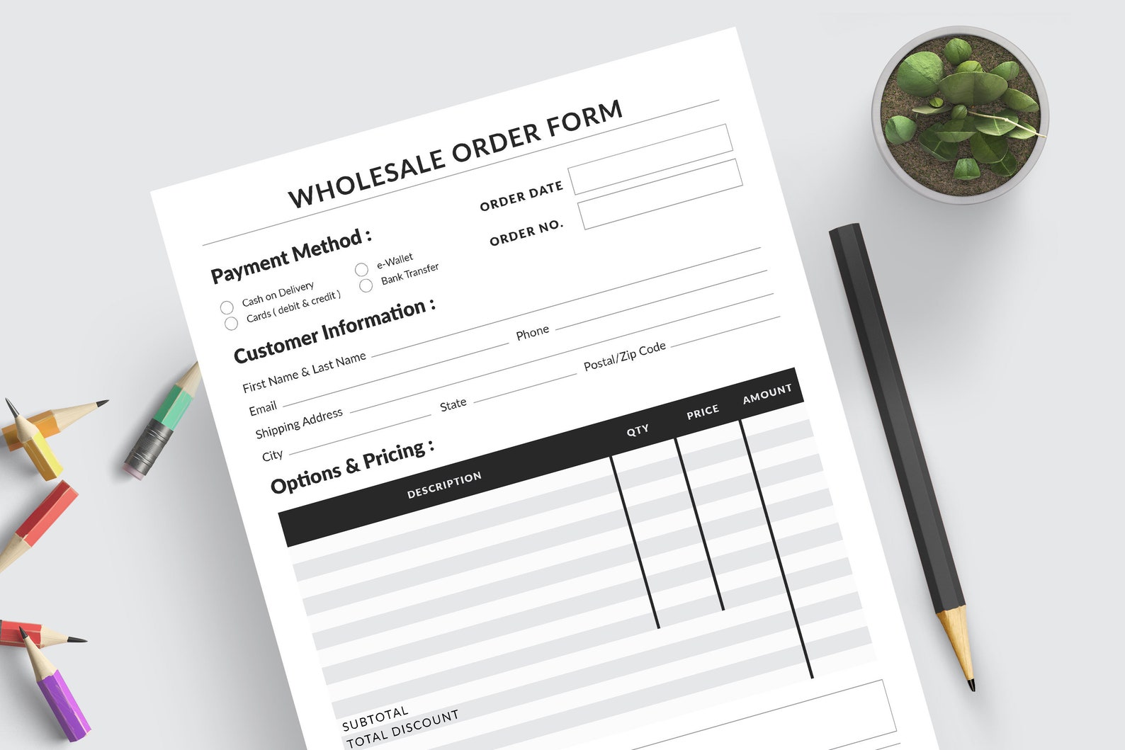 Editable PDF Wholesale Order Form Template, Product Order Form Layout