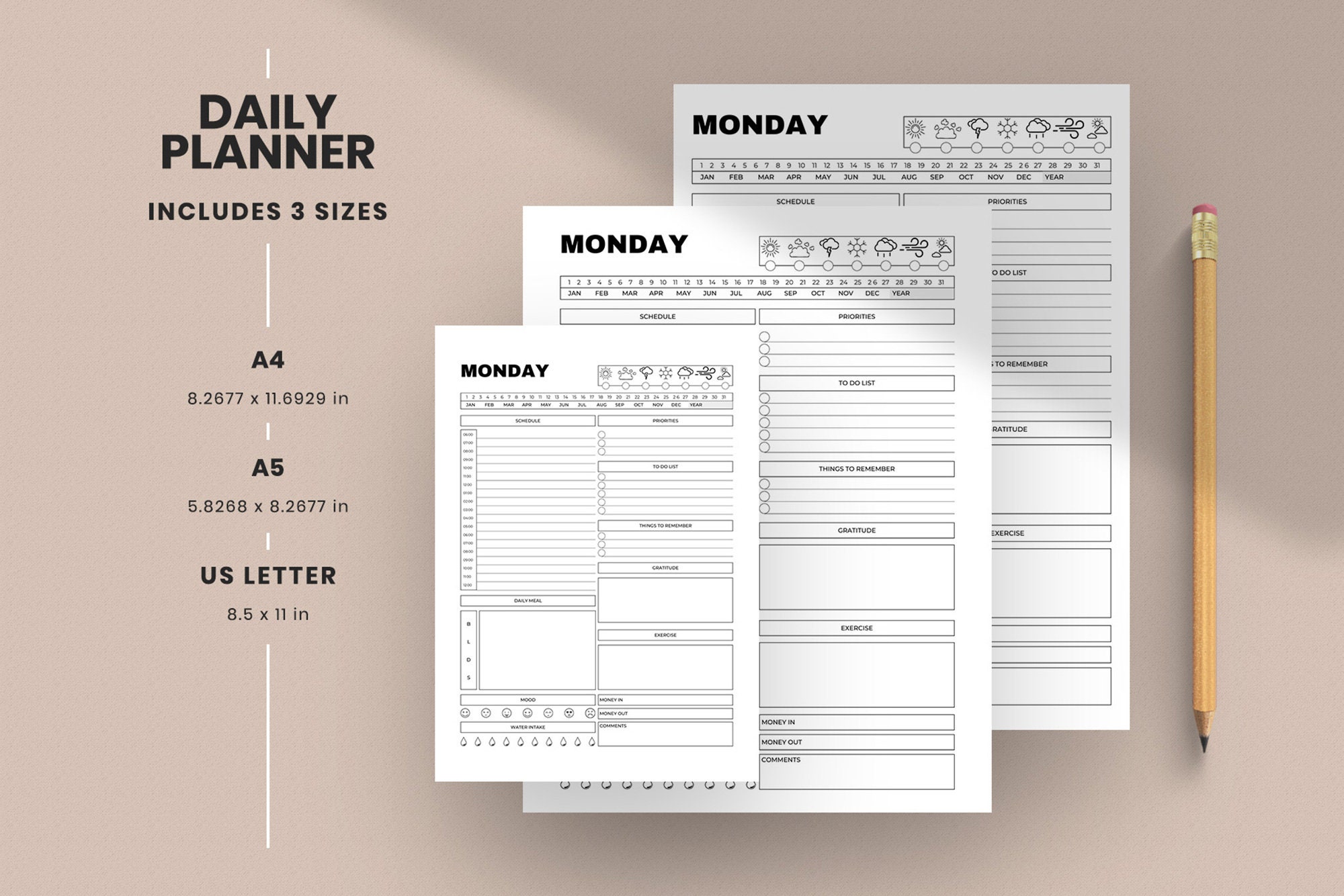 CANVA Daily Planner Sheet Instant Download Editable Canva Etsy UK