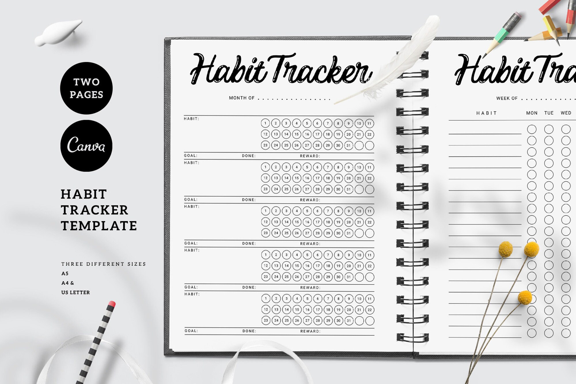 Canva Editable Habit Tracker, Instant Download Habit Tracker, Habit