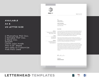 Minimal Letterhead Template, Editable Business Letterhead, Letterhead Design, MS Word Letterhead Template, Business Identity, Letterhead