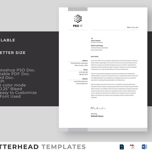 Minimal Letterhead Template, Editable Business Letterhead, Letterhead Design, MS Word Letterhead Template, Business Identity, Letterhead