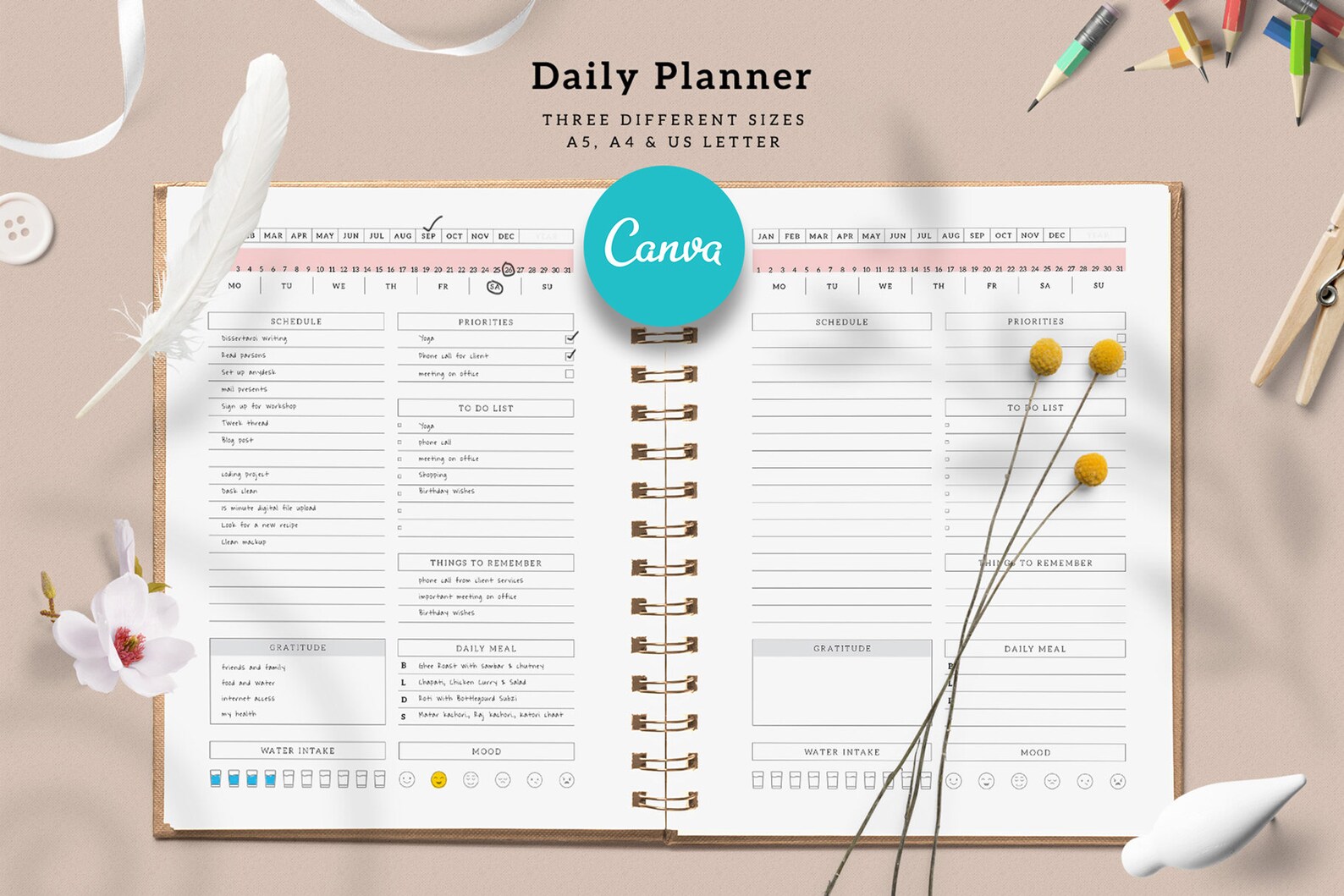 Editable CANVA Daily Planner Sheet Instant Download Canva Etsy