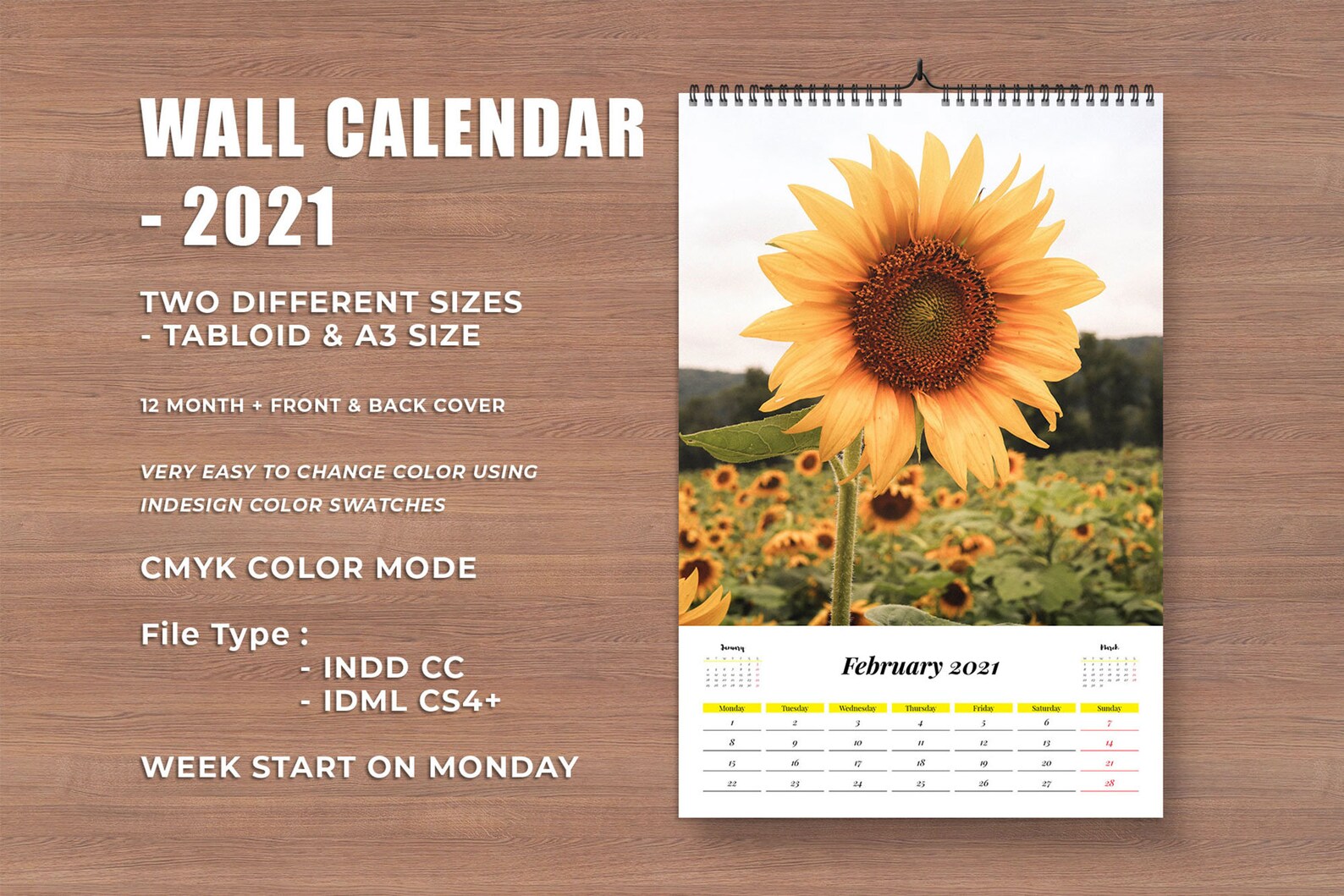 2021 A3 & Tabloid Size Wall Calendar Design Template Editable Etsy