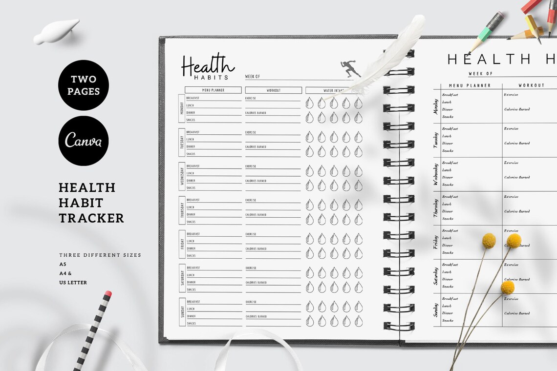 Canva Health Habit Tracker Instant Download Habit Tracker Etsy