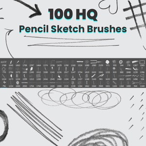 100 Pencil Sketch Brushes For Photoshop ABR File, Sketching Brushes, Adobe Photoshop Brushes, Pencil Brush Set