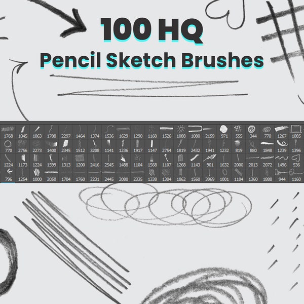 100 Bleistift Skizze Pinsel für Photoshop ABR-Datei, Skizzieren Pinsel, Adobe Photoshop Pinsel, Bleistift Pinsel Set