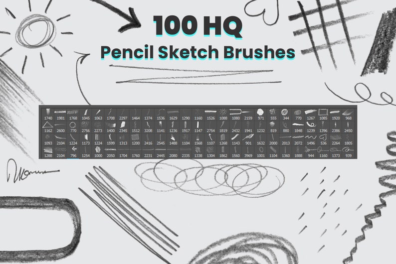 100 Pencil Sketch Brushes for ABR File, Sketching Brushes