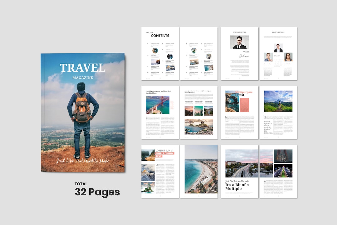 Travel Magazine Template, Travel Agency Magazine Layout, Multiple