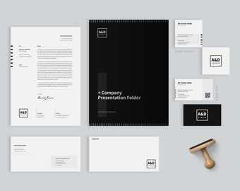 Minimal Corporate Identity Stationary Design, Branding Template, Business Card, Invoice, Letterhead, Flyer, Folder, Envelope Templates