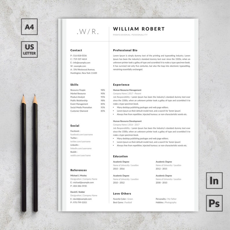 Elegant Resume With Cover Letter CV Design Professional Etsy
