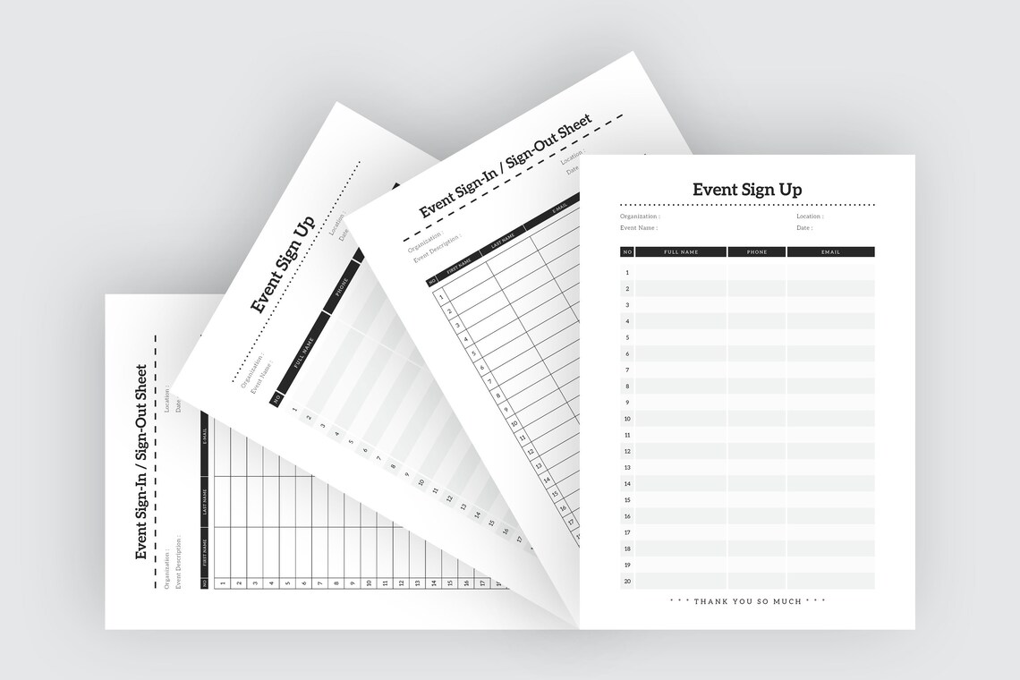 Event Sign up Template Signup Sheet Layout Printable Sign up Event