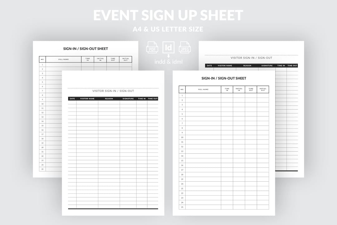 Sign up Template Event Sign up Sheet Signup Sheet Layout