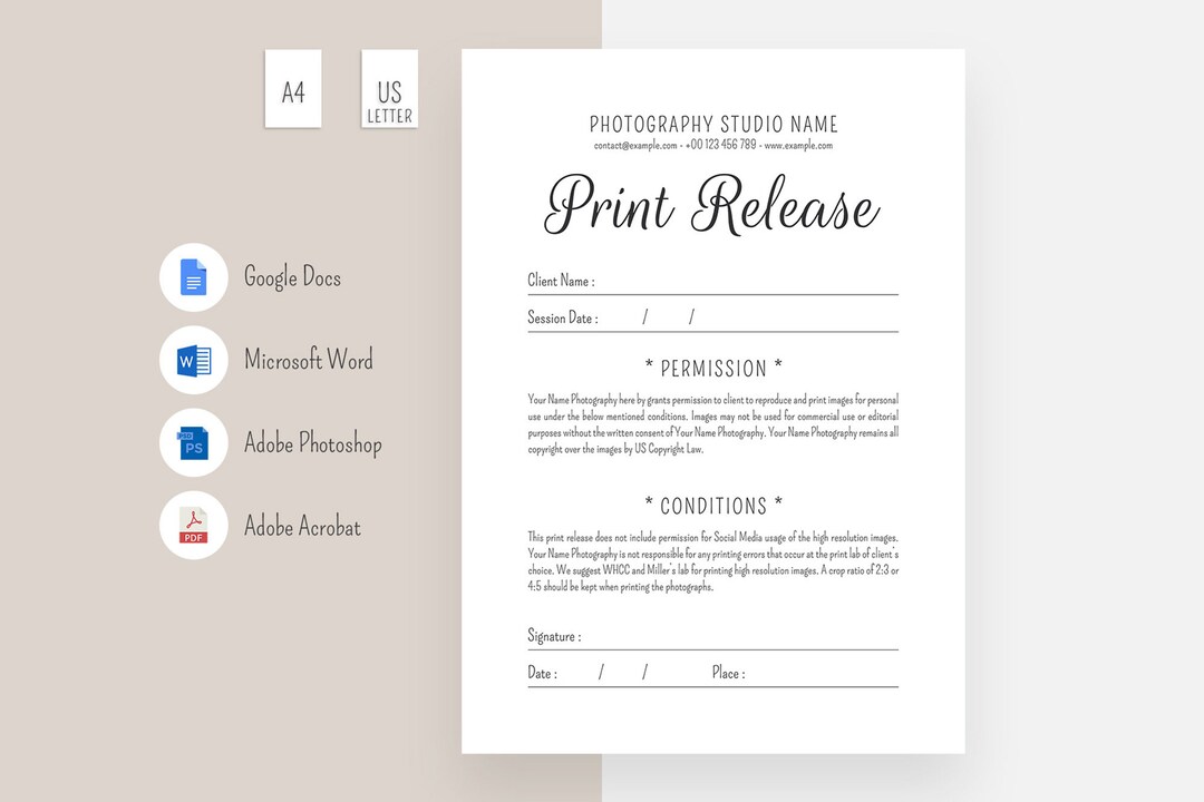 Photo Print Release Forms, Photography Forms, Forms for Photographer