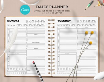 CANVA Daily Planner Sheet, Instant Download Editable Canva Daily Planner, To Do List, Digital Planner Template, Seven Days Planner Layout