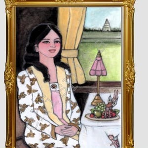 Elegant Woman on Orient Express Print PNG Vintage Luxury Train Art Romantic Lady handpainted