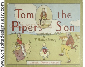 Tom the Piper's Son Vintage kinderliedje geïllustreerd antiek boek Junk Journal Kinderen verhalenboekkunst
