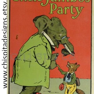 Uncle Jumbo digi book. Antique humanized animals illustrated rhymes ebook.Antropomorphic jungle animals VTG pdf book in verse.