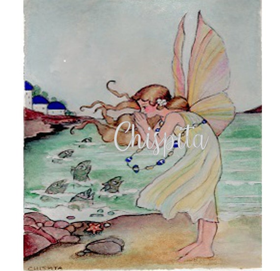 A Message To The Fish Sea Fairy Art Print Coastal Painting Etsy