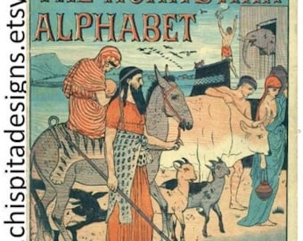 1890s Walter Crane Illustrierte Alphabete: Noahs Arche, Babys eigene. Bibel & Viktorianische Ephemera