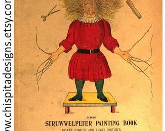 Struwwelpeter painting ebook, English edition. Classic German Children's coloring pdf book. Shockheaded Peter painting printable sheets.