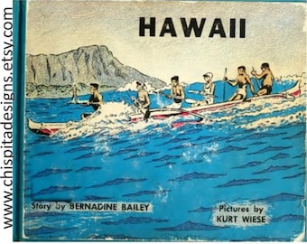 Vintage Hawaii history illustrated ebook  60s Aloha State digital book Retro tropical picture