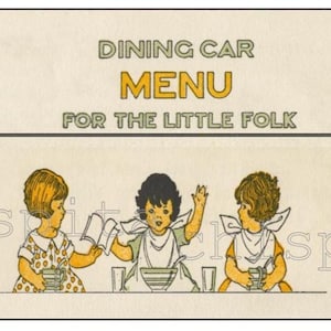 VTG Canadian Dining Car menu for children illustrated & narrated pdf. Antique railroad pictured kids menu.Digital 1928 Train ephemera menu