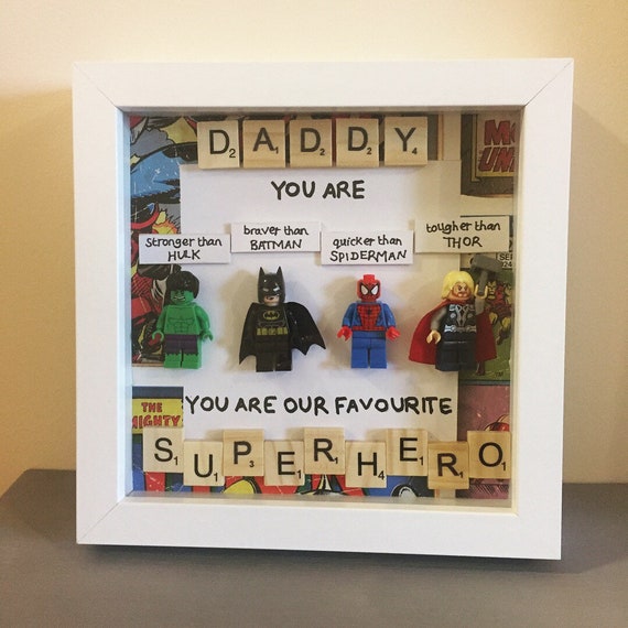 Personalised Gift Present Lego Frame Superhero Dad Daddy Grandad Spiderman