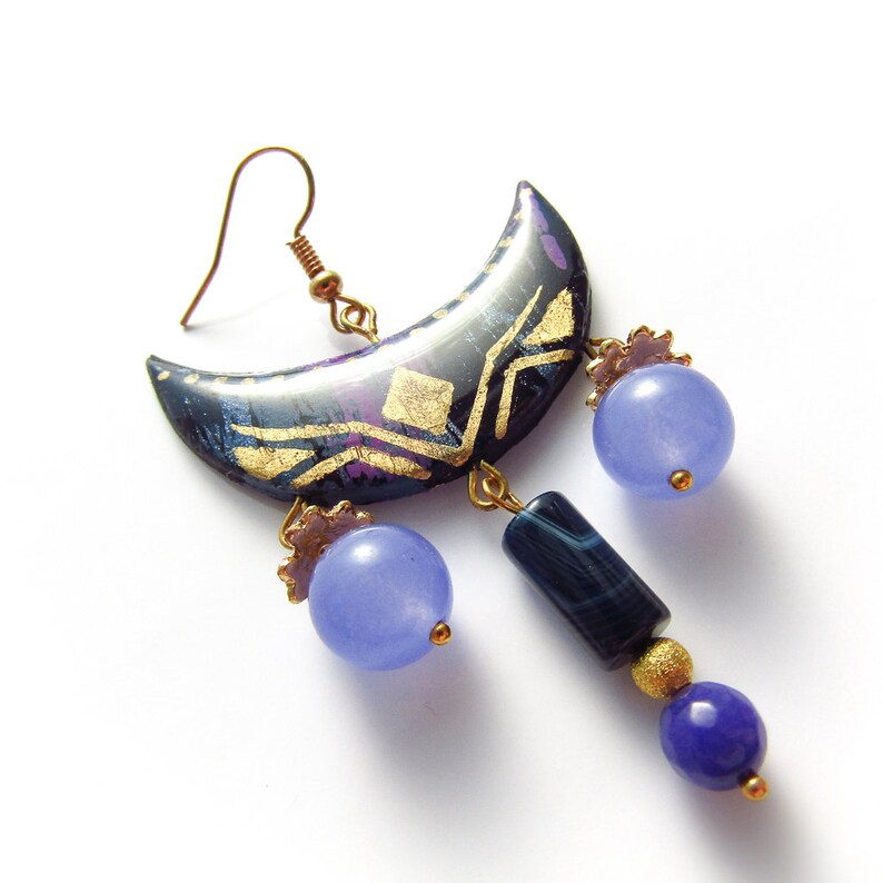 Purple Moon Earrings Colorful Statement Earrings Abstract Etsy
