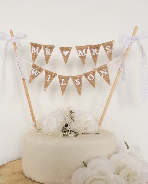 Personalised Mr Mrs Cake Topper Hessian Wedding Cake Etsy