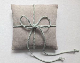 Mini Ring Bearer Pillow Linen and Sage Green Handmade Wedding Rings Cushion